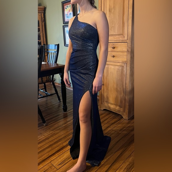 Jules & Cleo | Dresses | Navy Blue Sparkly One Shoulder Formal Prom ...